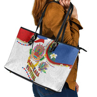 Philippines MassKara Festival Leather Tote Bag Smile Masks with Hawaiian Art Pattern and Tropical Plants