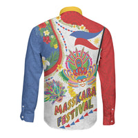 Philippines MassKara Festival Long Sleeve Button Shirt Smile Masks with Hawaiian Art Pattern and Tropical Plants LT03 - Polynesian Pride