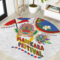 Philippines MassKara Festival Round Carpet Smile Masks with Hawaiian Art Pattern and Tropical Plants