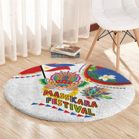 Philippines MassKara Festival Round Carpet Smile Masks with Hawaiian Art Pattern and Tropical Plants