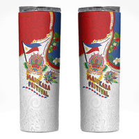 Philippines MassKara Festival Skinny Tumbler Smile Masks with Hawaiian Art Pattern and Tropical Plants