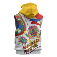 Philippines MassKara Festival Sleeveless Zip Hoodie Smile Masks with Hawaiian Art Pattern and Tropical Plants