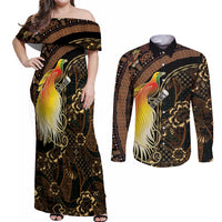 Papua New Guinea and Indonesia Batik Couples Matching Off Shoulder Maxi Dress and Long Sleeve Button Shirt Bird of Paradise with Tribal Batik Patterns LT03 Multicolor - Polynesian Pride