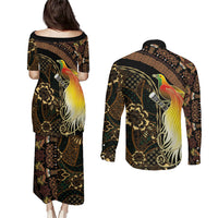 Papua New Guinea and Indonesia Batik Couples Matching Puletasi and Long Sleeve Button Shirt Bird of Paradise with Tribal Batik Patterns LT03 - Polynesian Pride