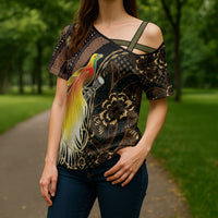 Papua New Guinea and Indonesia Batik Cross Shoulder Shirt Bird of Paradise with Tribal Batik Patterns