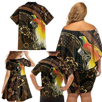 Papua New Guinea and Indonesia Batik Family Matching Off Shoulder Short Dress and Hawaiian Shirt Bird of Paradise with Tribal Batik Patterns LT03 - Polynesian Pride