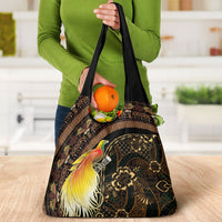 Papua New Guinea and Indonesia Batik Grocery Bag Bird of Paradise with Tribal Batik Patterns