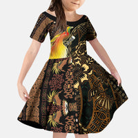 Papua New Guinea and Indonesia Batik Kid Short Sleeve Dress Bird of Paradise with Tribal Batik Patterns LT03 KID Multicolor - Polynesian Pride