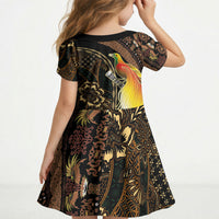 Papua New Guinea and Indonesia Batik Kid Short Sleeve Dress Bird of Paradise with Tribal Batik Patterns LT03 - Polynesian Pride