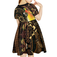 Papua New Guinea and Indonesia Batik Kid Short Sleeve Dress Bird of Paradise with Tribal Batik Patterns LT03 - Polynesian Pride