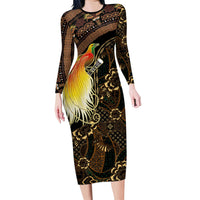 Papua New Guinea and Indonesia Batik Long Sleeve Bodycon Dress Bird of Paradise with Tribal Batik Patterns LT03 Long Dress Multicolor - Polynesian Pride