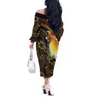 Papua New Guinea and Indonesia Batik Off The Shoulder Long Sleeve Dress Bird of Paradise with Tribal Batik Patterns LT03 - Polynesian Pride