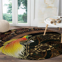 Papua New Guinea and Indonesia Batik Round Carpet Bird of Paradise with Tribal Batik Patterns