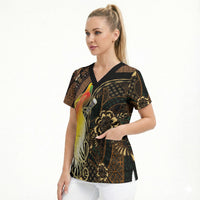 Papua New Guinea and Indonesia Batik Scrub Top Bird of Paradise with Tribal Batik Patterns