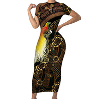Papua New Guinea and Indonesia Batik Short Sleeve Bodycon Dress Bird of Paradise with Tribal Batik Patterns LT03 Long Dress Multicolor - Polynesian Pride
