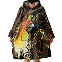 Papua New Guinea and Indonesia Batik Wearable Blanket Hoodie Bird of Paradise with Tribal Batik Patterns