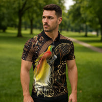 Papua New Guinea and Indonesia Batik Zipper Polo Shirt Bird of Paradise with Tribal Batik Patterns LT03 - Polynesian Pride