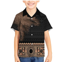 Fiji Palm Leaves Family Matching Mermaid Dress and Hawaiian Shirt Masi and Tapa Tribal Pattern Beige Color LT03 Son's Shirt Beige - Polynesian Pride