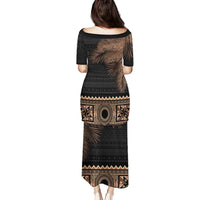 Fiji Palm Leaves Family Matching Puletasi and Hawaiian Shirt Masi and Tapa Tribal Pattern Beige Color LT03 - Polynesian Pride