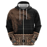 Fiji Palm Leaves Hoodie Masi and Tapa Tribal Pattern Beige Color LT03 - Polynesian Pride