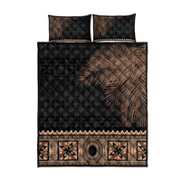 Fiji Palm Leaves Quilt Bed Set Masi and Tapa Tribal Pattern Beige Color