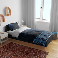Fiji Palm Leaves Bedding Set Masi and Tapa Tribal Pattern Blue Color
