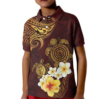 Polynesian Turtle Kid Polo Shirt Plumeria Hibiscus Pattern Oxblood