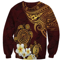 Polynesian Turtle Sweatshirt Plumeria Hibiscus Pattern Oxblood