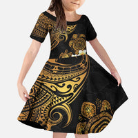 Polynesian Turtle Family Matching Puletasi and Hawaiian Shirt Plumeria Hibiscus Pattern Black Color