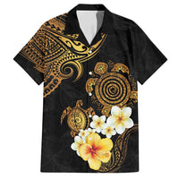 Polynesian Turtle Family Matching Summer Maxi Dress and Hawaiian Shirt Plumeria Hibiscus Pattern Black Color