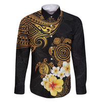 Polynesian Turtle Family Matching Tank Maxi Dress and Hawaiian Shirt Plumeria Hibiscus Pattern Black Color