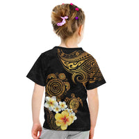 Polynesian Turtle Kid T Shirt Plumeria Hibiscus Pattern Black Color
