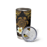 Polynesian Turtle Tumbler Cup Plumeria Hibiscus Pattern Black Color