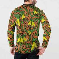 New Zealand Kowhai Flowers Button Sweatshirt Maori Koru Pattern