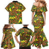 New Zealand Kowhai Flowers Family Matching Mermaid Dress and Hawaiian Shirt Maori Koru Pattern LT03 - Polynesian Pride