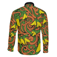 New Zealand Kowhai Flowers Family Matching Off The Shoulder Long Sleeve Dress and Hawaiian Shirt Maori Koru Pattern LT03 - Polynesian Pride