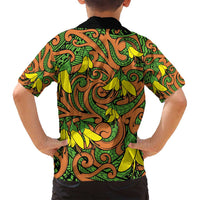 New Zealand Kowhai Flowers Family Matching Off Shoulder Maxi Dress and Hawaiian Shirt Maori Koru Pattern LT03 - Polynesian Pride