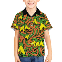 New Zealand Kowhai Flowers Family Matching Puletasi and Hawaiian Shirt Maori Koru Pattern LT03 Son's Shirt Orange - Polynesian Pride