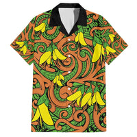 New Zealand Kowhai Flowers Family Matching Short Sleeve Bodycon Dress and Hawaiian Shirt Maori Koru Pattern LT03 Dad's Shirt - Short Sleeve Orange - Polynesian Pride
