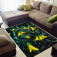 New Zealand Kowhai Flowers Area Rug Maori Koru Pattern With Paua Shell Style LT03 - Polynesian Pride