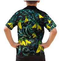 New Zealand Kowhai Flowers Family Matching Mermaid Dress and Hawaiian Shirt Maori Koru Pattern With Paua Shell Style LT03 - Polynesian Pride