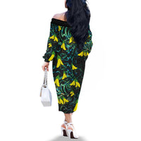 New Zealand Kowhai Flowers Family Matching Off The Shoulder Long Sleeve Dress and Hawaiian Shirt Maori Koru Pattern With Paua Shell Style LT03 - Polynesian Pride