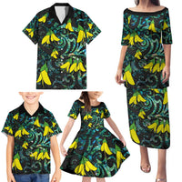 New Zealand Kowhai Flowers Family Matching Puletasi and Hawaiian Shirt Maori Koru Pattern With Paua Shell Style LT03 - Polynesian Pride