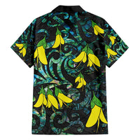 New Zealand Kowhai Flowers Family Matching Tank Maxi Dress and Hawaiian Shirt Maori Koru Pattern With Paua Shell Style