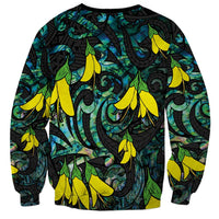 New Zealand Kowhai Flowers Sweatshirt Maori Koru Pattern With Paua Shell Style