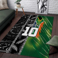 Custom Aotearoa South Africa Rugby Freedom Cup Area Rug Maori Silver Fern Art and Sporty Flag SA LT03 Black - Polynesian Pride