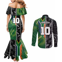 Custom Aotearoa South Africa Rugby Freedom Cup Couples Matching Mermaid Dress and Long Sleeve Button Shirt Maori Silver Fern Art and Sporty Flag SA LT03 - Polynesian Pride