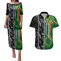 Custom Aotearoa South Africa Rugby Freedom Cup Couples Matching Puletasi and Hawaiian Shirt Maori Silver Fern Art and Sporty Flag SA LT03 Black - Polynesian Pride