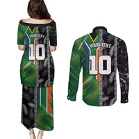 Custom Aotearoa South Africa Rugby Freedom Cup Couples Matching Puletasi and Long Sleeve Button Shirt Maori Silver Fern Art and Sporty Flag SA LT03 - Polynesian Pride