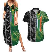 Custom Aotearoa South Africa Rugby Freedom Cup Couples Matching Summer Maxi Dress and Hawaiian Shirt Maori Silver Fern Art and Sporty Flag SA LT03 Black - Polynesian Pride